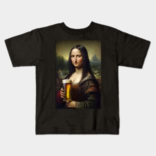 Mona Lisa Drinking Draught Beer Painting Kids T-Shirt